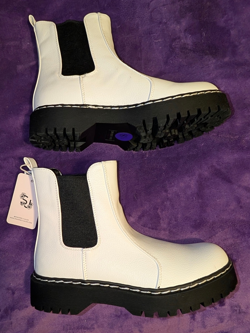 Sincerely Jules Hippie White Leather Chelsea Platform Boots Size 8.5 NWT No Box - Picture 6 of 8